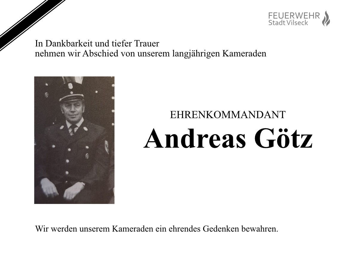 Nachruf Ehrenkommandant Andreas Götz - Feuerwehr Stadt Vilseck